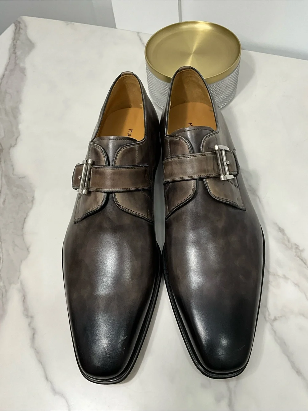 MAGNANNI Marco II Single Monk Strap Burnished Leather Dress Shoes 10.5 $425